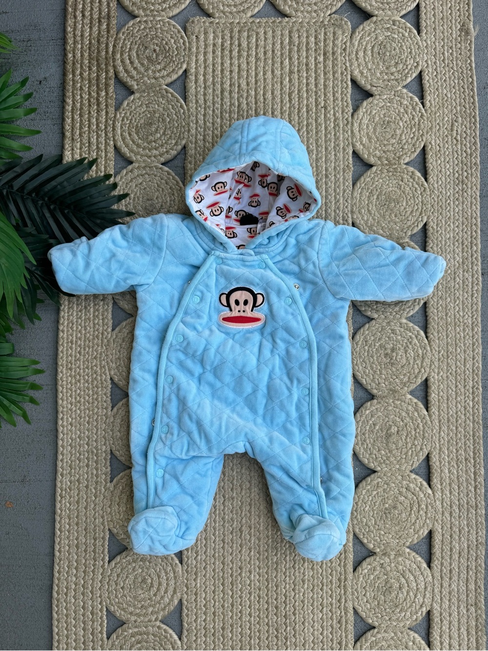 Small Paul By Paul Frank Blue Monkey Quilted Bunting Snowsuit 0/3M